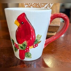 Oversized Ceramic Mug, Cardinal on Holly and Berries